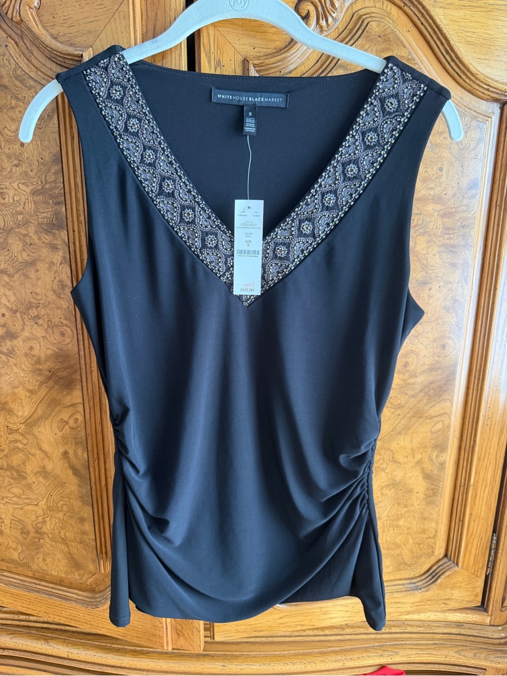 White House Black Market Black Embellished V-Neck Sleeveless Top